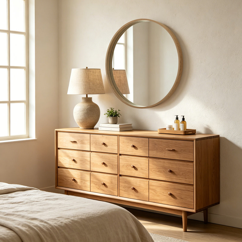 Round Wood Frame Wall Mirror – 2.5-inch Thick Frame, Walnut, 36" x 36"