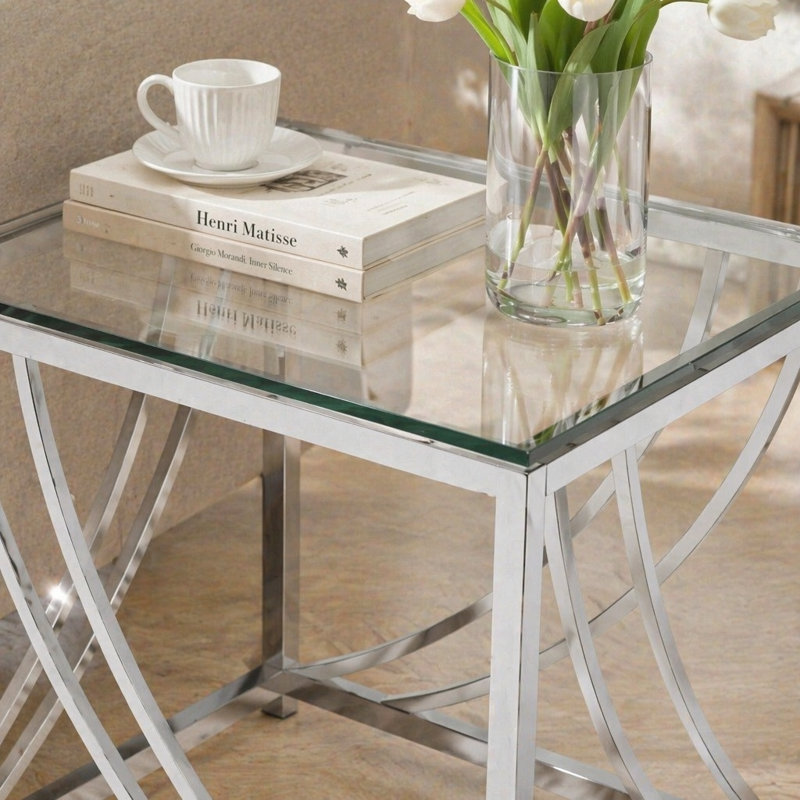 Brianne Chrome Square Glass Top End Table