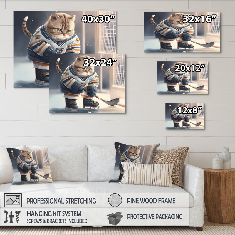 Dessin animé «Hocket Cat on Ice Rink I», impression sur toile, H 30 po x l 40 po x P 1,5 po, Toile tendue