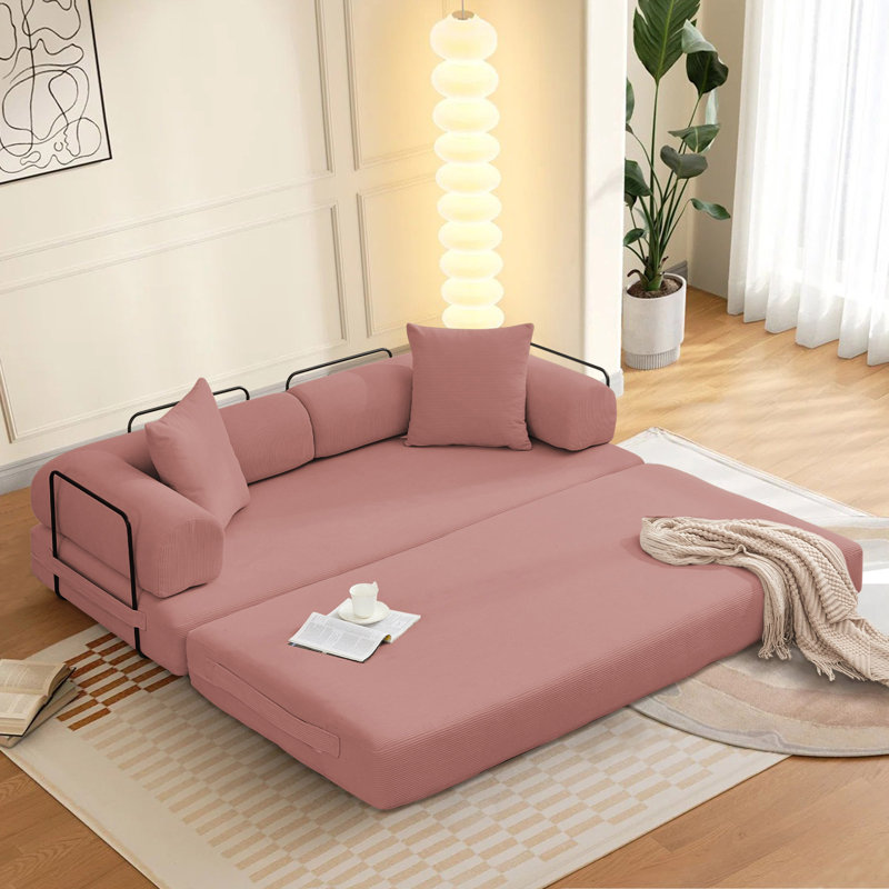 Boneless Corduroy 78.5" Folding Convertible Out Sleeper Sofa Bed, Pink