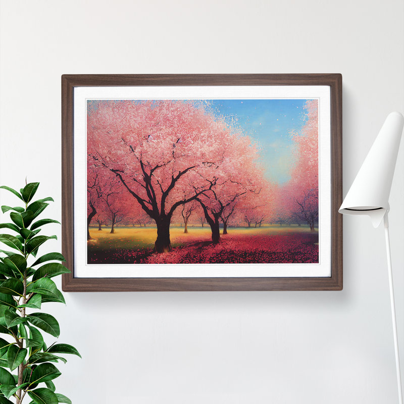 Bright Cherry Blossom Trees - Single Picture Frame Print, 46cm H x 64cm W x 2cm D, Walnut Framed