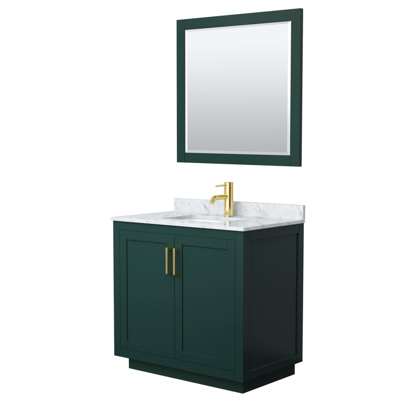 Ensemble de meuble-lavabo simple autoportant 36 po avec plateau en marbre Miranda, Vert, Or brossé