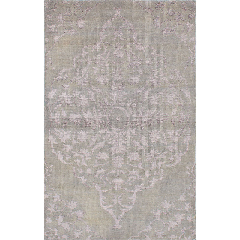 Tapis unique noué à la main des années 2010 de 4 pi 11 po x 7 pi 8 po gris clair Fjoralba