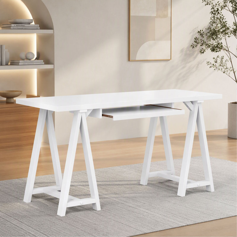 Bureau en bois massif Spokane, Blanc