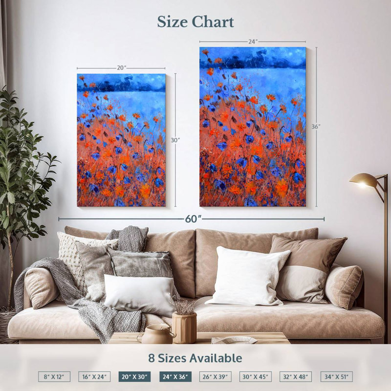 Coquelicots orange et bleus Avery, H 36 po x l 24 po