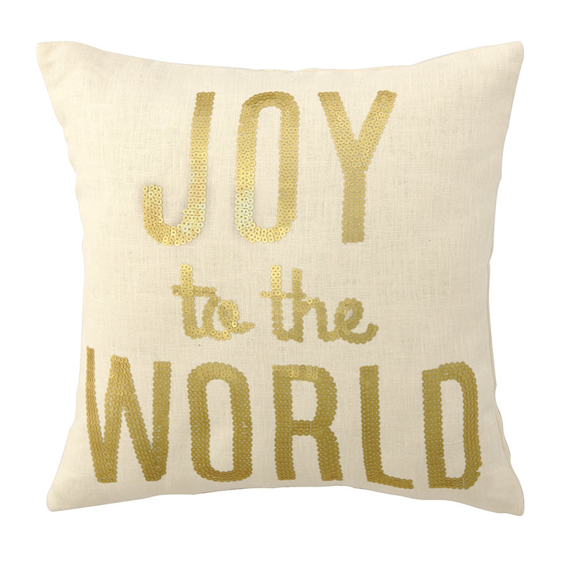 Joy Embroidered Linen Throw Pillow