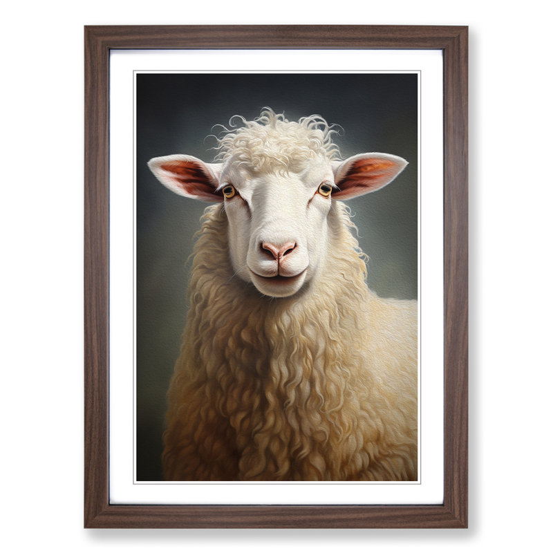 Sheep Realism - Single Picture Frame Print on Wood, Walnut , 46cm H x 34cm W x 2cm D