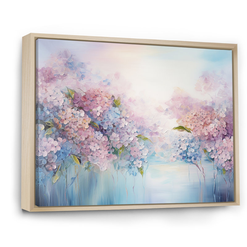 Hortensia bleue et rose Solitude dans la nature - décoration murale champ de fleurs, H 12 po x l 20 po x P 1 po