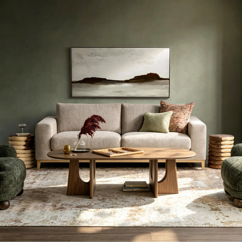 Table basse ovale moderne du milieu du siècle avec pieds piédestal arqués ajourés