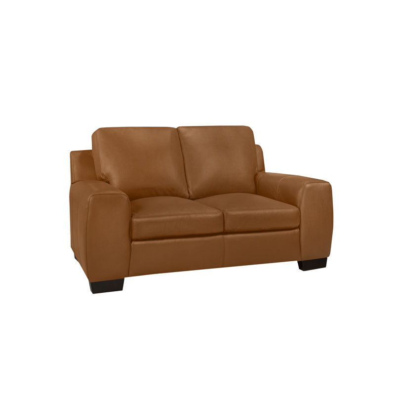 Causeuse Lynsey, Cuir véritable brun moyen, 36" H x 64" W x 37" D