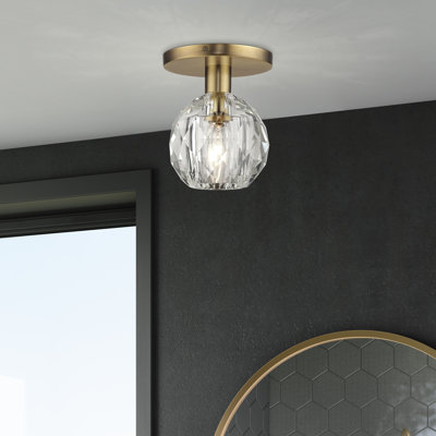 1 Light Natural Brass Crystal Semi-Flush