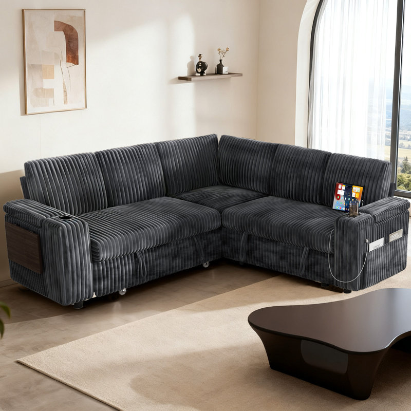 Canapé modulaire de 85 po avec lit escamotable de 85 po, canapé-lit escamotable en forme de L à 5 places avec ports USB, canapé-lit modulaire, grands canapés modulaires pour le salon