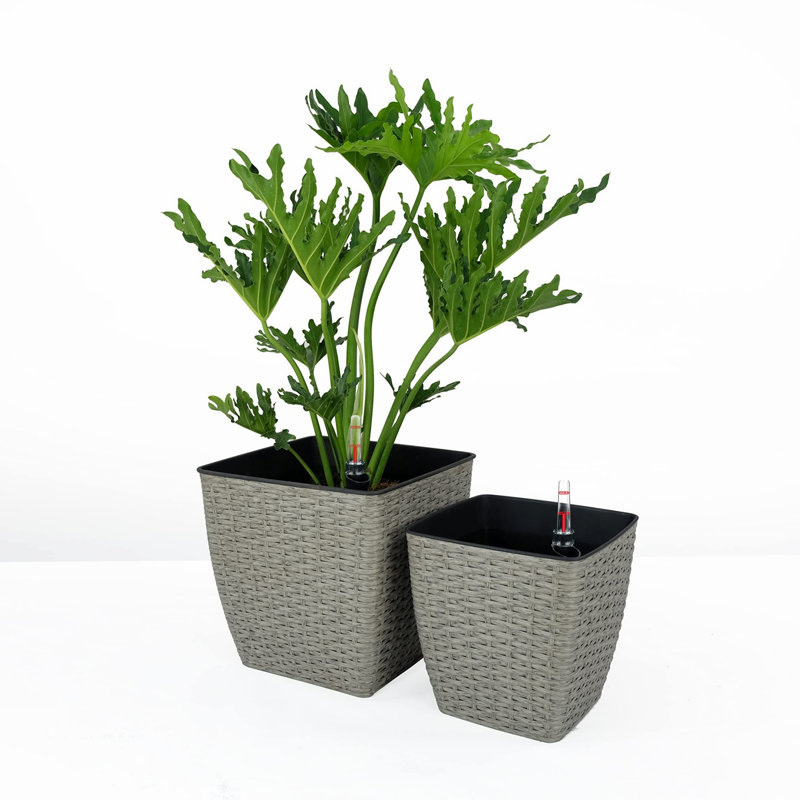 Two Self-Watering Planter, Lightweight Pot Planter, Gray