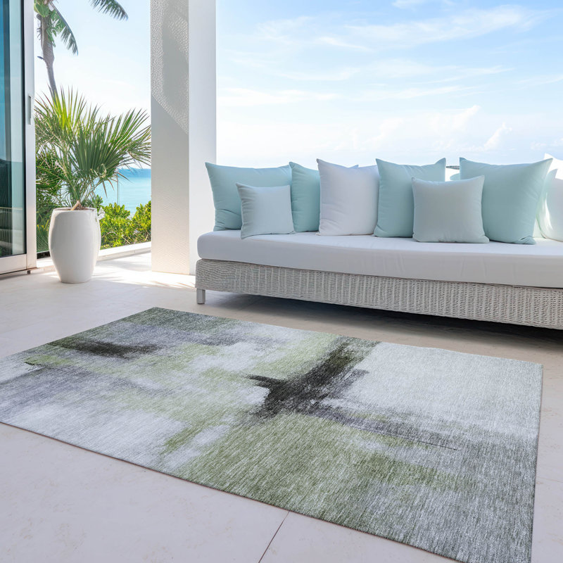 Sage Rectangular Synthetic Washable Indoor/Outdoor Rug 3' x 5'