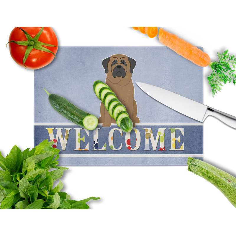 Caroline's Treasures Welcome Dog Glass Bullmastiff Cutting Board