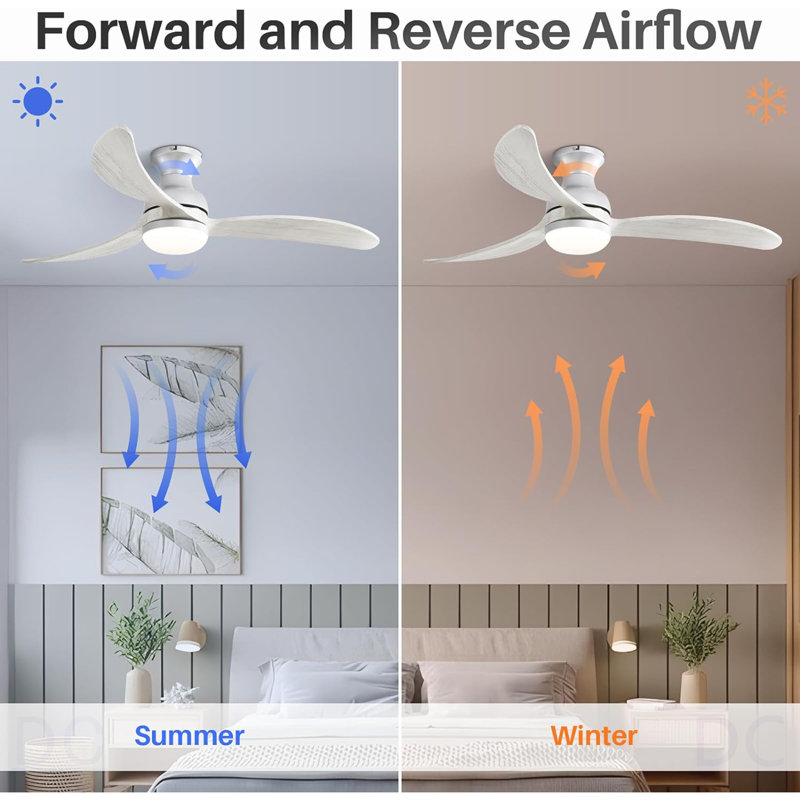 Ventilateur de plafond moderne de 52 pouces avec moteur à courant continu réversible à télécommande à 3 pales en bois massif à intensité variable