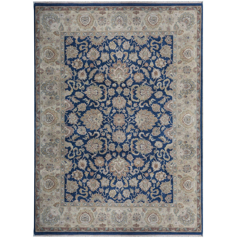 Hand-Knotted High-Quality Blue and Gold Area Rug