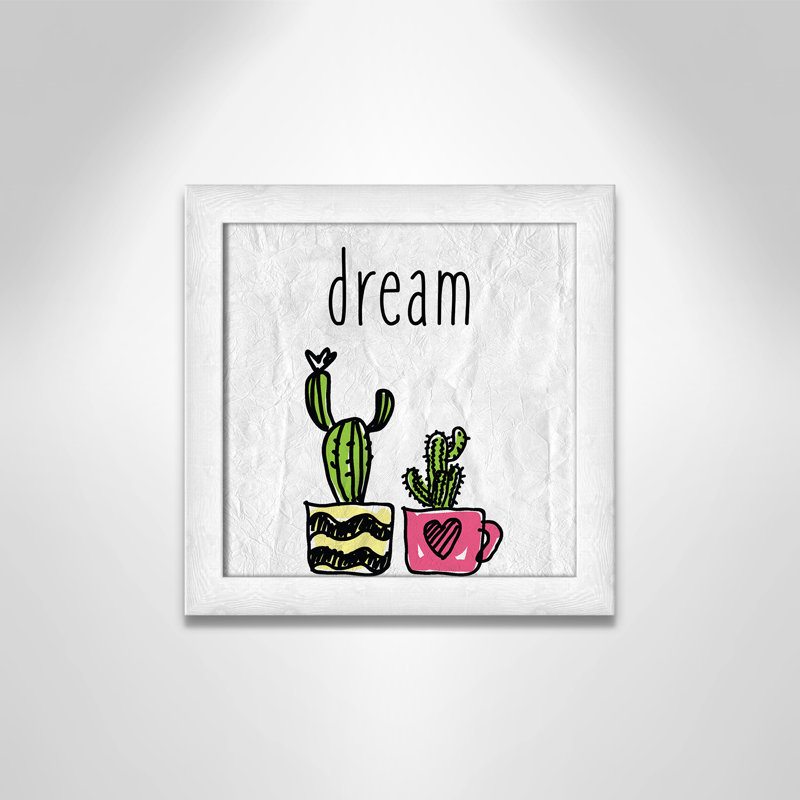 «Cacti A», art encadré, H 12 po x l 12 po x P 0,6 po, Encadré plat à grain de bois blanc