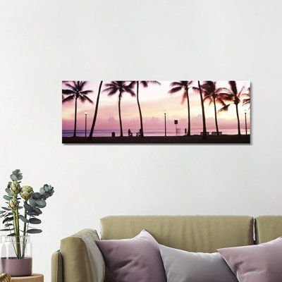 Palm Trees On The Beach, Waikiki, Honolulu, Oahu, Hawaii, USA #2 - Wrapped Canvas Panoramic Print