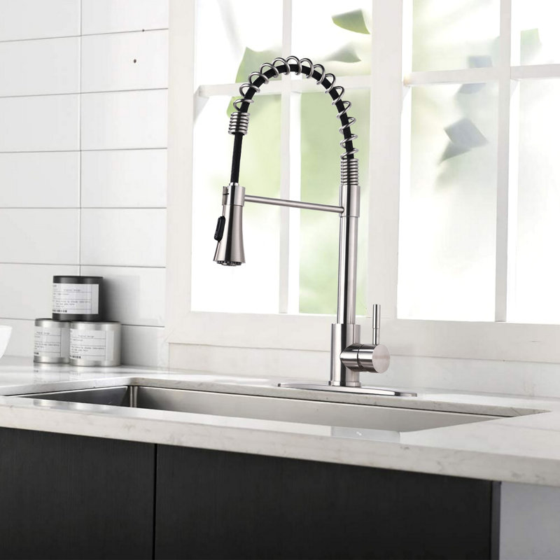 Robinet d'évier de cuisine commercial avec plaque de pont, Nickel brossé
