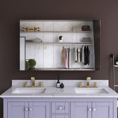 Armoire de rangement murale argentée avec miroir H 30 "