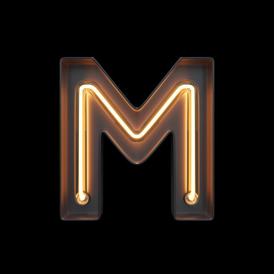 Neon Light Alphabet M with Clipping Path 1 Piece Wrapped Canvas Wall Art