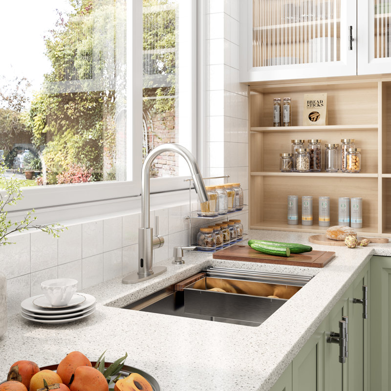 Casainc 30" L x 19" W Drop-in Stainless Steel Kitchen Sink with Faucet Included, Brushed Nickel