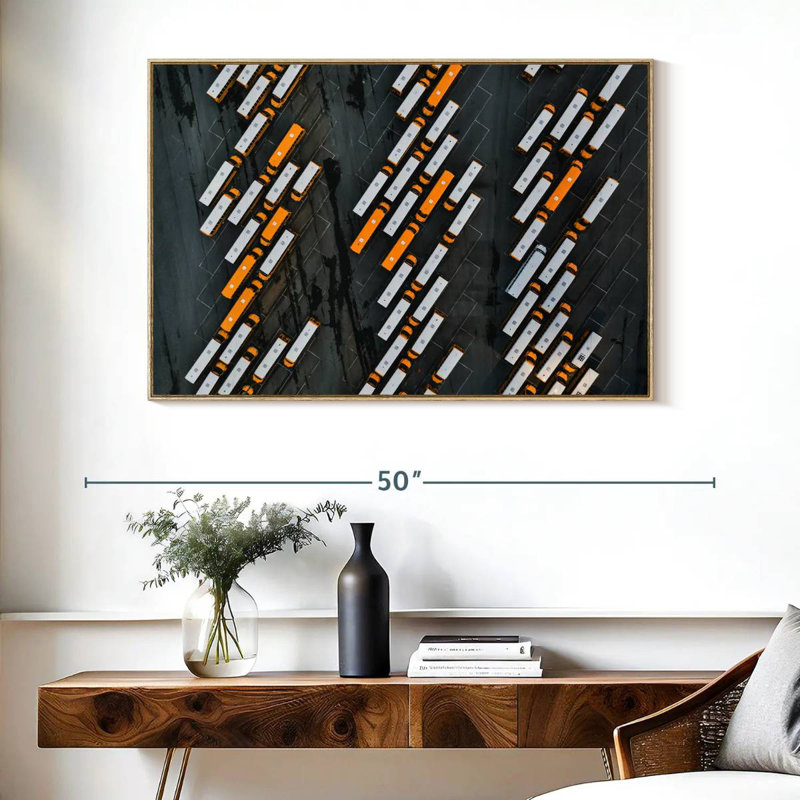 North Carolina School Buses, Floating Frame Natural Wood, 40" X 27"