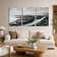 Ensemble de 3 toiles murales représentant une côte rocheuse en noir et blanc avec des touches turquoise-1377123005