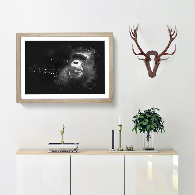 Ape Paint Splash - Framed Print, Oak Framed, 62cm H x 87cm W x 2cm D