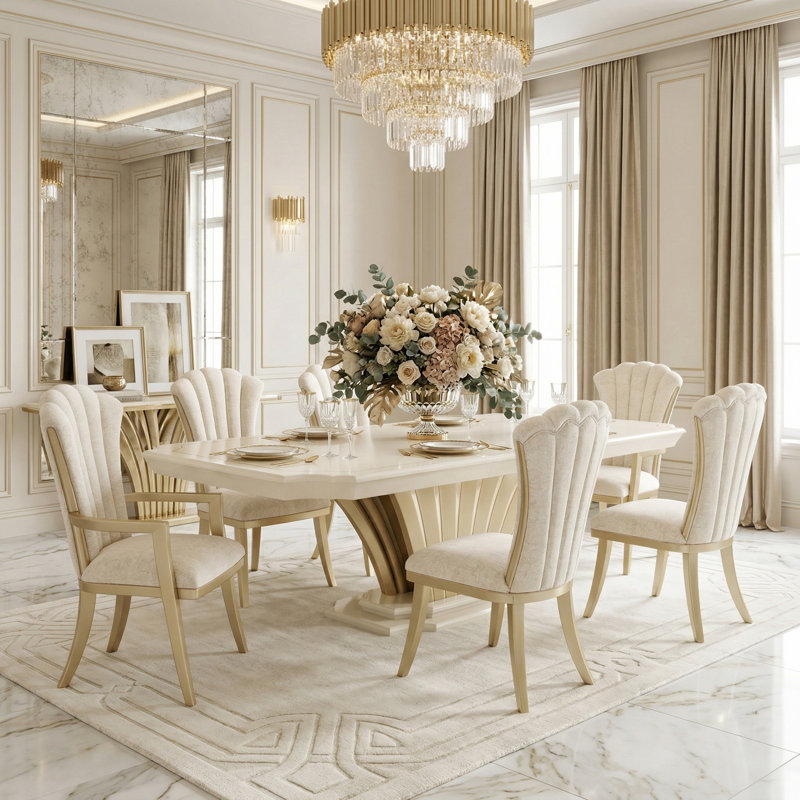 Fantosini 7-Piece Dining Room Set - Creamy Pearl, 7 Pieces: Table, 6 Chairs
