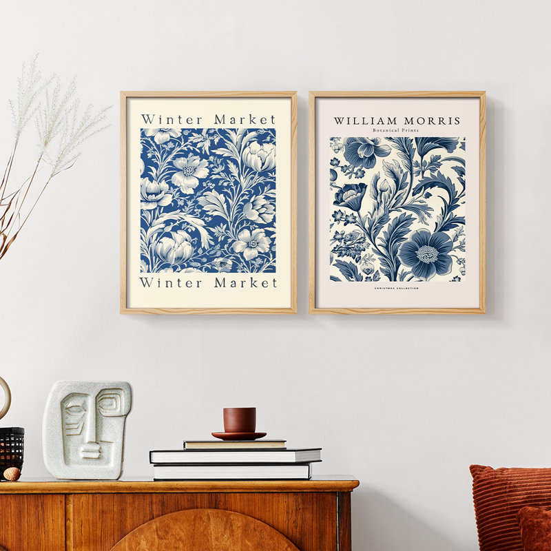 Vintage Floral LVI - Impression Giclée sur cadre - ensemble de 2, Naturel, H 17 po x l 42 po