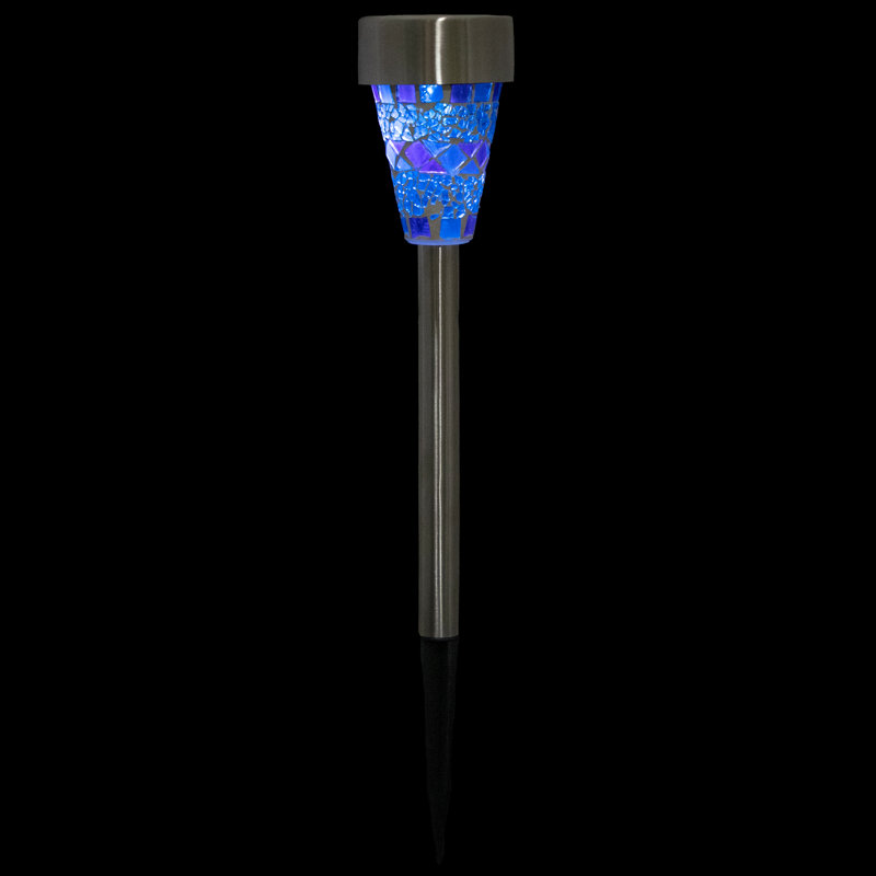 Blue Mosaic Stained Glass Solar LED Pathway Markers, Set of 3