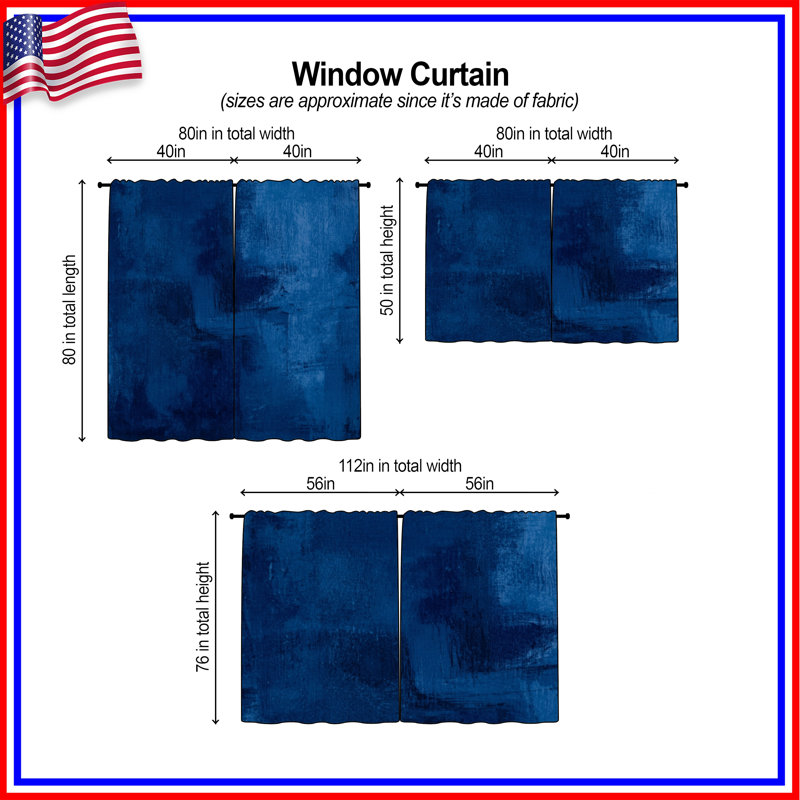 Rideaux de fenêtre texturés bleus abstraits transparents et obscurcissants - 2 panneaux, 20 po x 60 po - 2 panneaux
