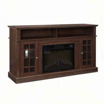 Meuble télé avec console de divertissement moderne avec foyer de 23 po pour téléviseur de 65 po ou moins avec espace de rangement ouvert et fermé