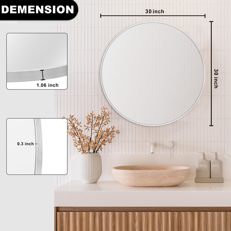 Miroir mural pour salle de bain / miroir de salle de bain, 30" x 30", Argent