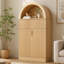 Armoire d'appoint en bois cannelé l 24 po, armoire de rangement arquée Boho avec portes, tiroirs et tablettes réglables, petite cabine autoportante