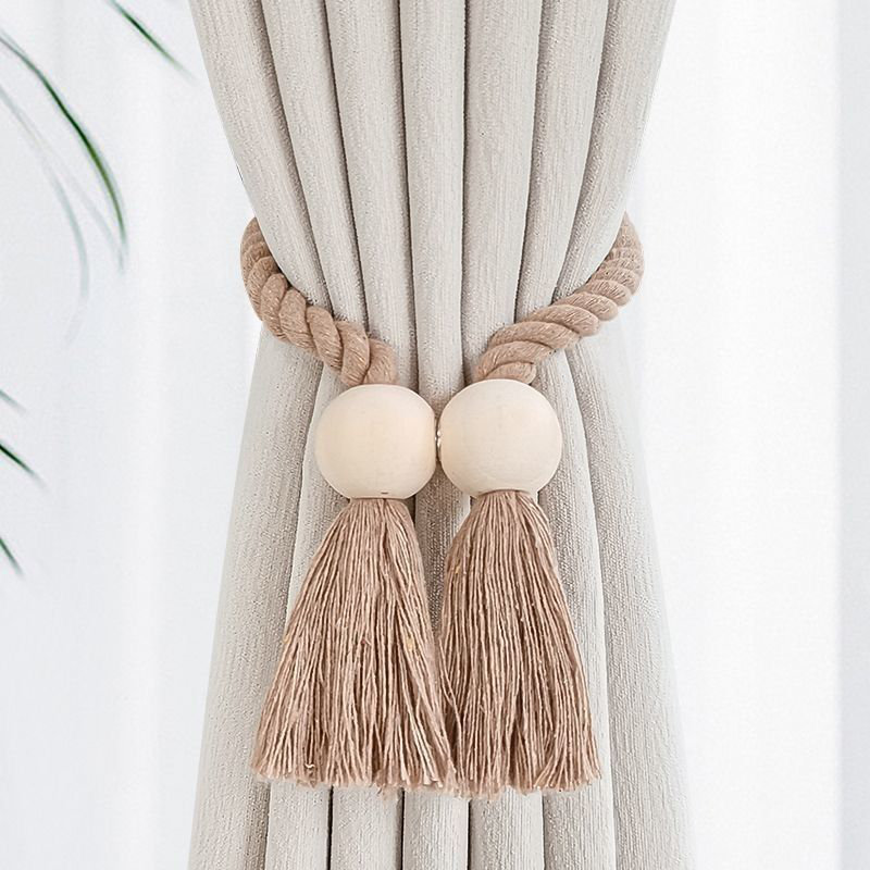 Rustic Magnetic Wooden Ball Curtain Tieback, Beige