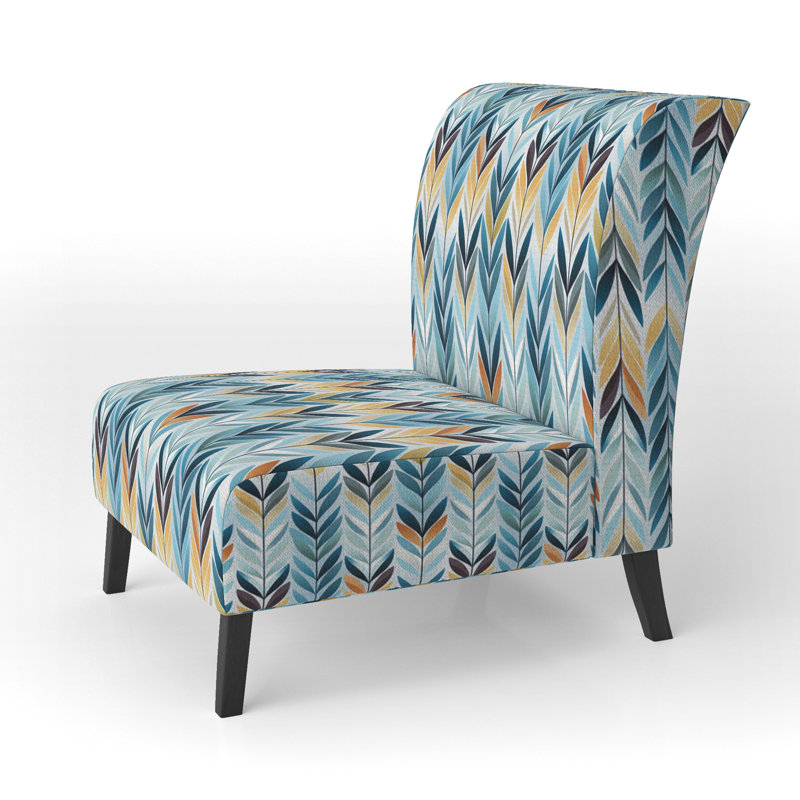 Geometric Harmony Chevron Pattern - Upholstered Abstract Accent Chair and Arm Chair, Blue Polyester Blend