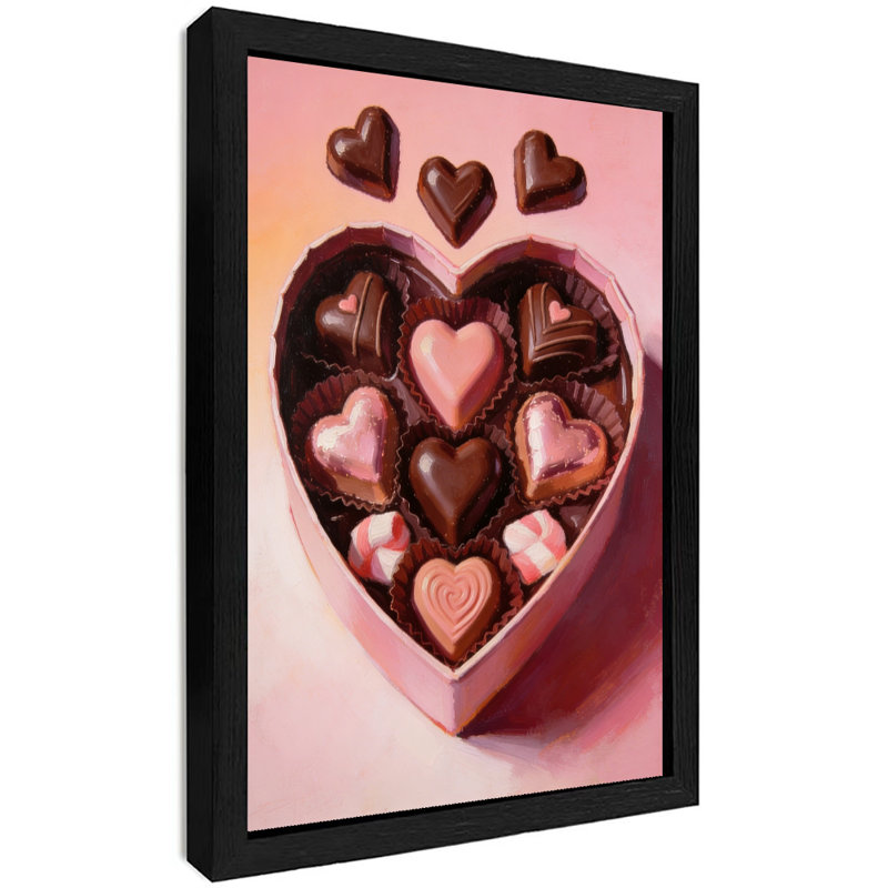 Noir encadré de chocolat en forme de cœur rétro, impression amour, impression sur le thème de la Saint-Valentin