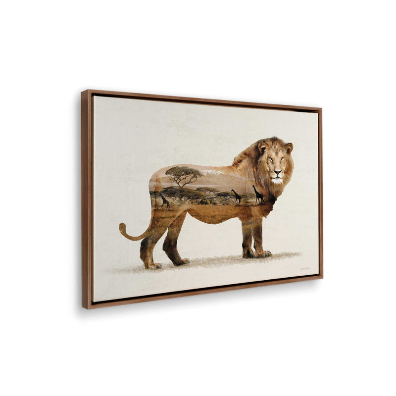 «Landscape Lion Fusion» par Amber Sterling, reproduction d'art, L 24 po x H 18 po, Brun, Toile avec cadre