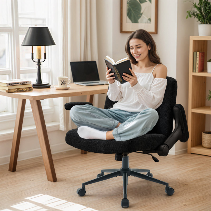Criss Cross Swivel Office Desk Chair With Flip-Up Armrests And Lumbar Pillow, Black
