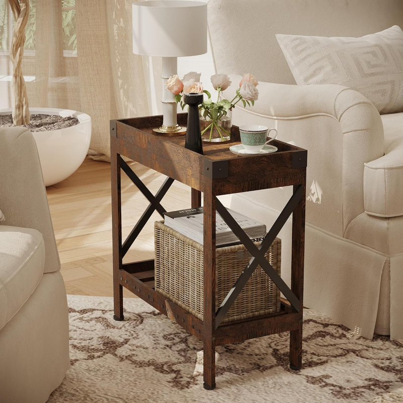 Slim Side Table With Charging Station, Built-In USB Ports And Power Outlets, Compact Design For Small Spaces, Modern End Table With Secure Lid