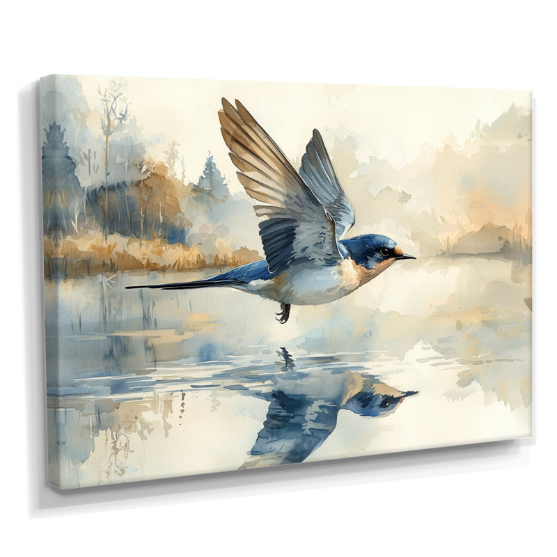 Oiseau hirondelle écumant l'eau - art mural oiseau pour le salon, H 12 po x l 20 po, Ne s’applique pas, Wrapped Canvas