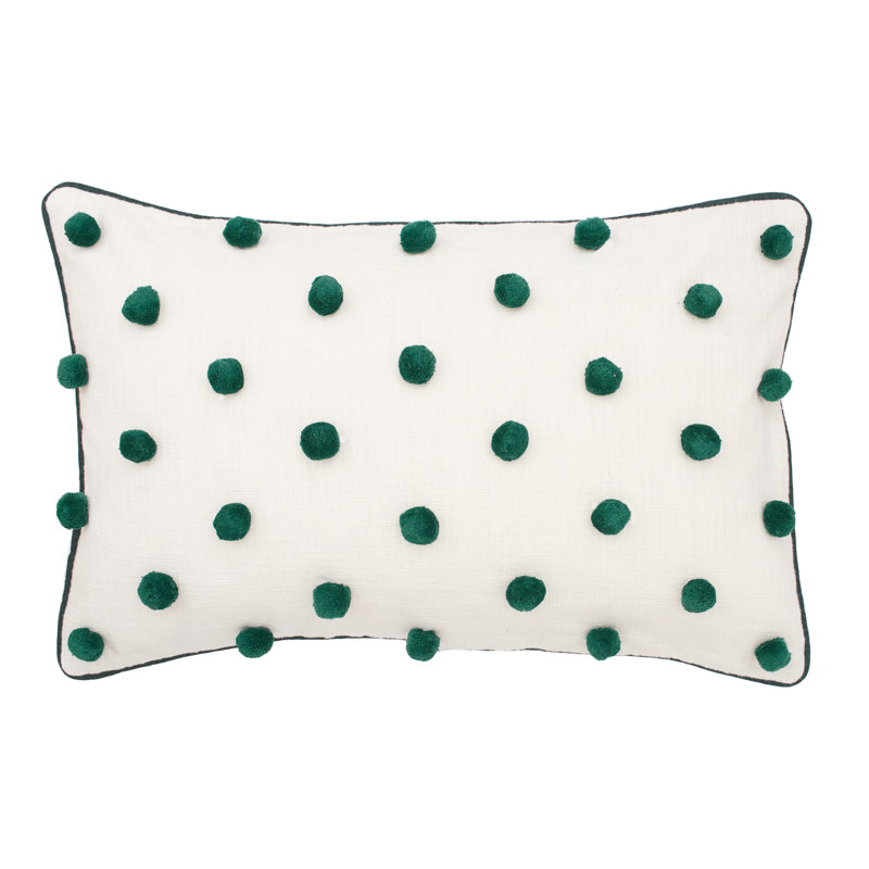 Ruby Dot Red and White Embroidered Rectangular Throw Pillow
