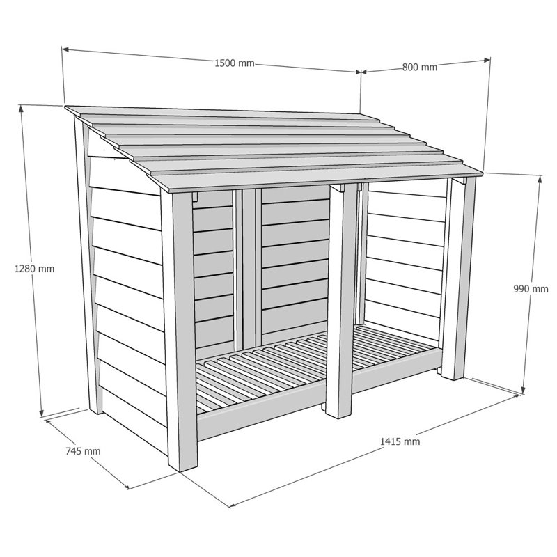 150cm W x 80cm D Solid Wood Log Store, Light Green