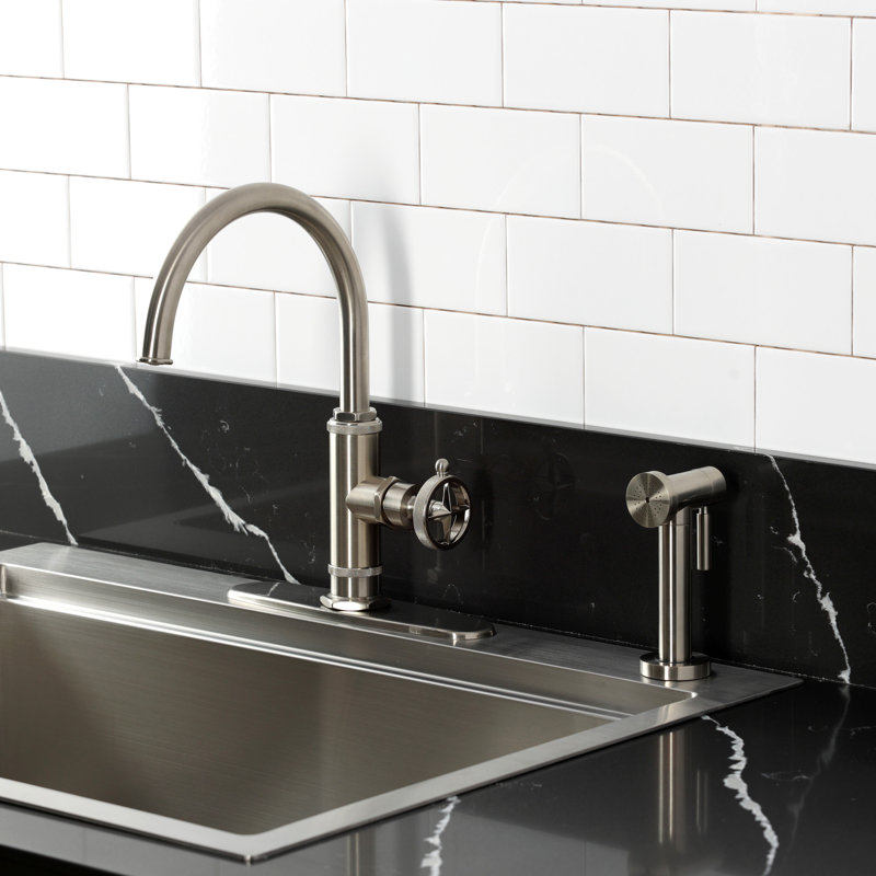 Kingston Brass Levante Single-Handle Deck Mount Kitchen Faucet, Brushed Nickel
