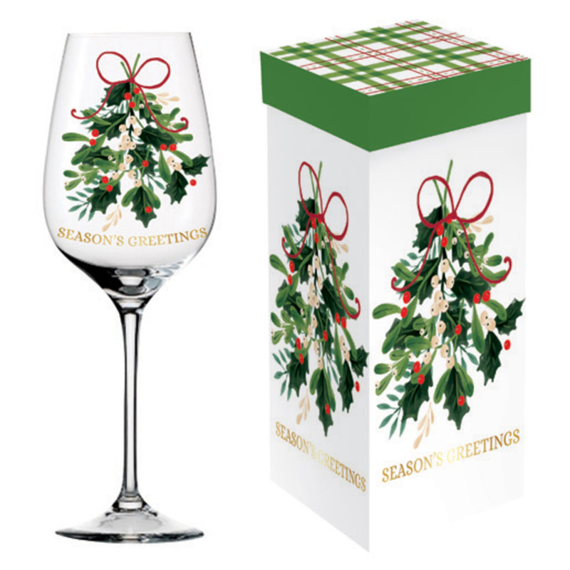 Stemmed Wine Glass, 17oz, Holiday Greenhouse
