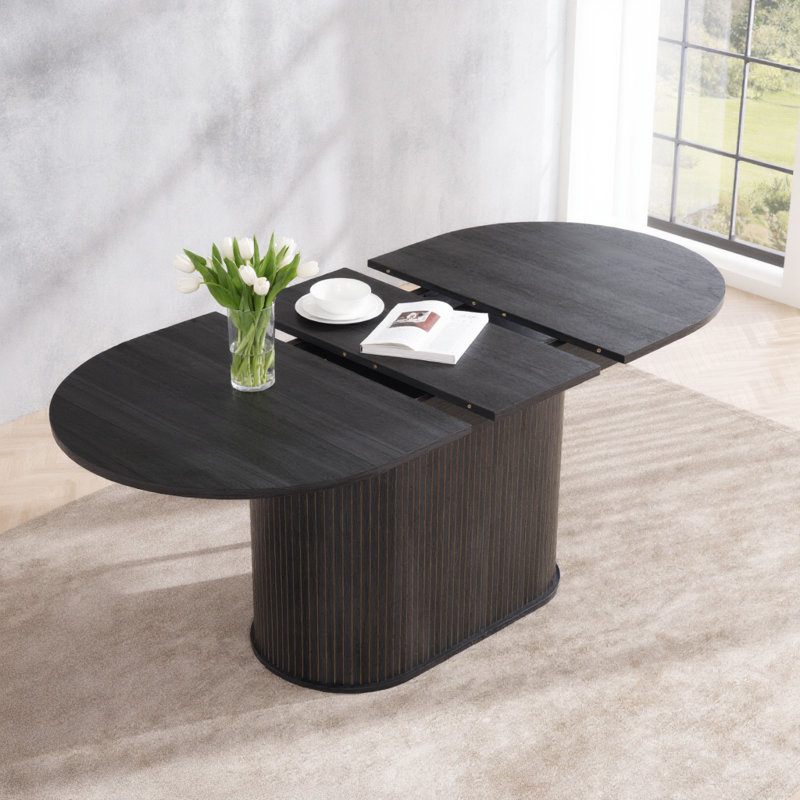 Table de salle à manger rétractable noire, 29.81"H x 55.39"L x 35.65"W, Black