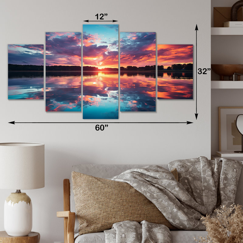 «Horizon Sunset by The Lake III - Lake Multipanel», ensemble d'art mural